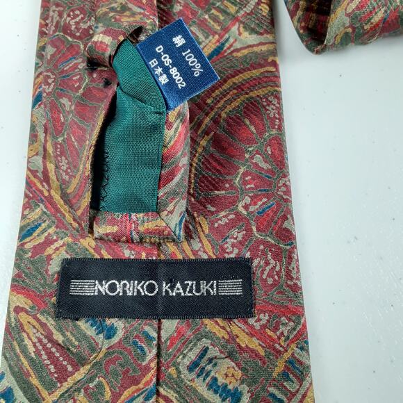 Noriko Kazuki Red Teal Blue Gold Abstract Silk Tie - Picture 3 of 3